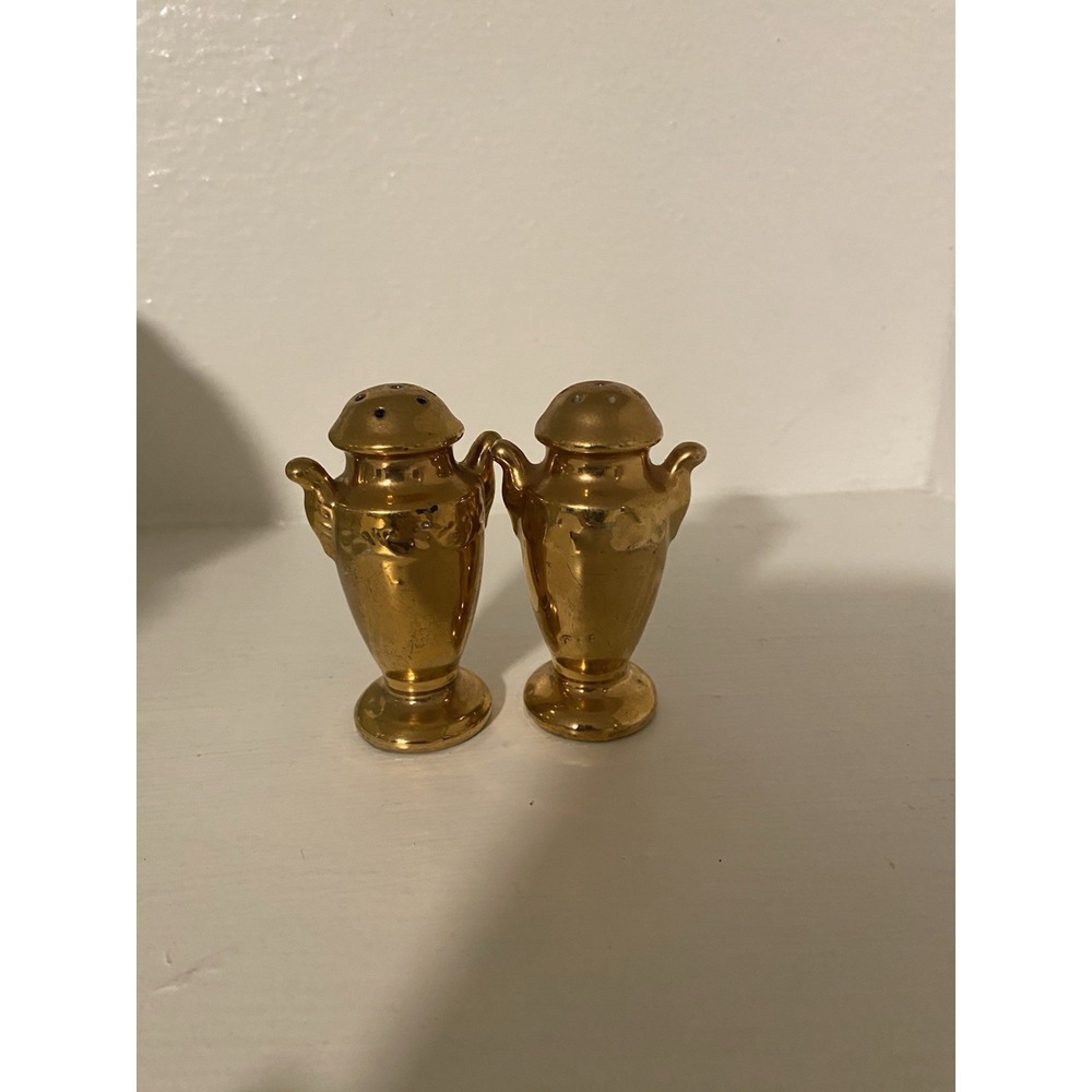 Vintage Gold Mid Century Salt And Pepper Shakers Made In Japan